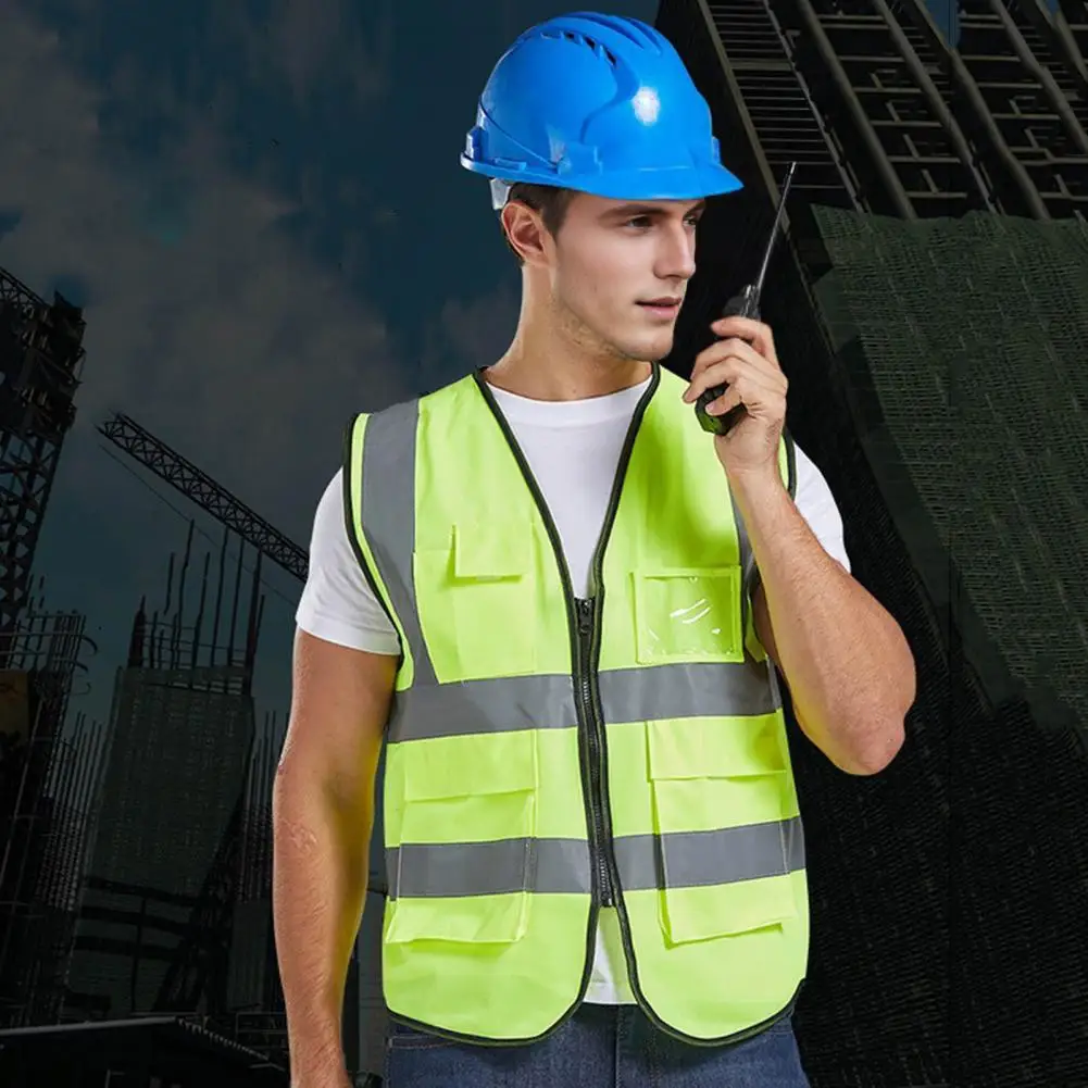 Reflective Vest Reflective Safety Vest for Men Women V-neck Work Waistcoat with Zipper Placket Breathable Night for Outdoor