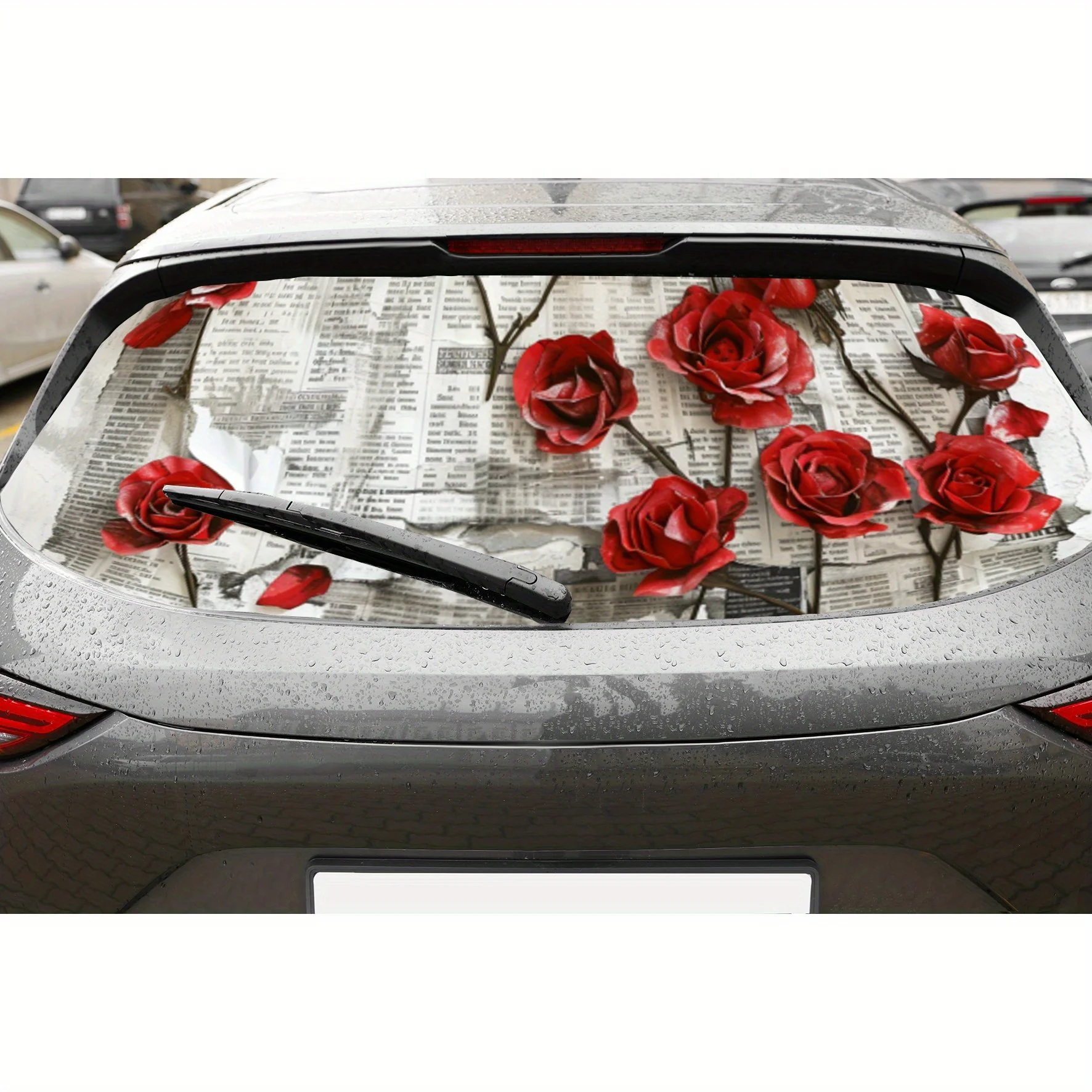 

Vintage Newspaper Themed PVC Perforated Car Vinyl Wraps, Privacy Enhancing Design for Rear Window, Car Rear Windshield Sticker f