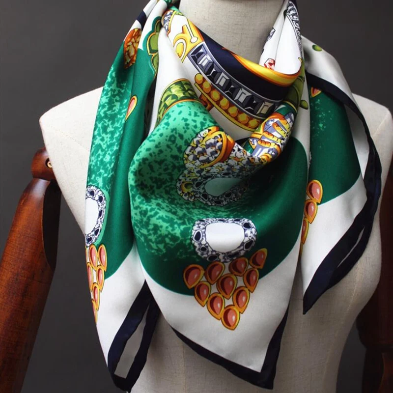 Gemstone Print 100% Silk Twill Scarf Hijab Shawl Fashion Silk Scarves & Wraps for Women 35\