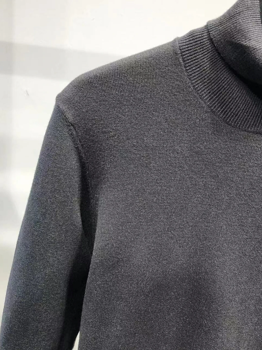 سترة رجالية ذات ياقة عالية من Thie الصوف فائقة النعومة كاجوال Sle طول منتظم طويل Sve محبوك ملابس ey Color Blo