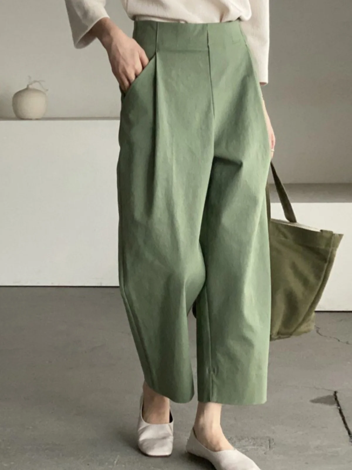 Korean Style High Waist Loose Casual Pants Women\'s Versatile Nine Point Pants Spring New Design Slimming Effect Age Reduction