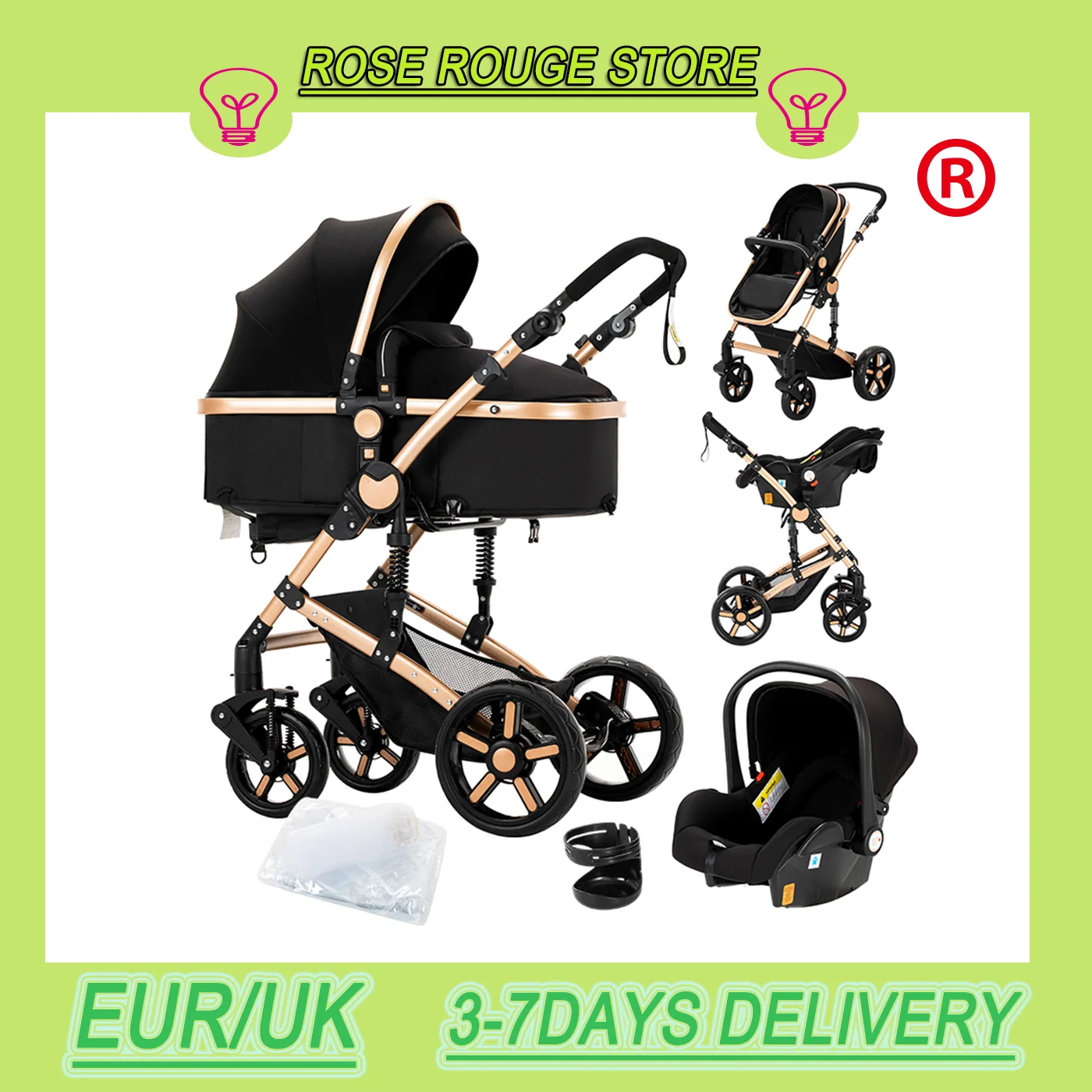 Baby Stroller 3 in 1 Baby Walker Baby Trolley 588 Baby Folding Strollers High Landscape Stroller Car for Newborn