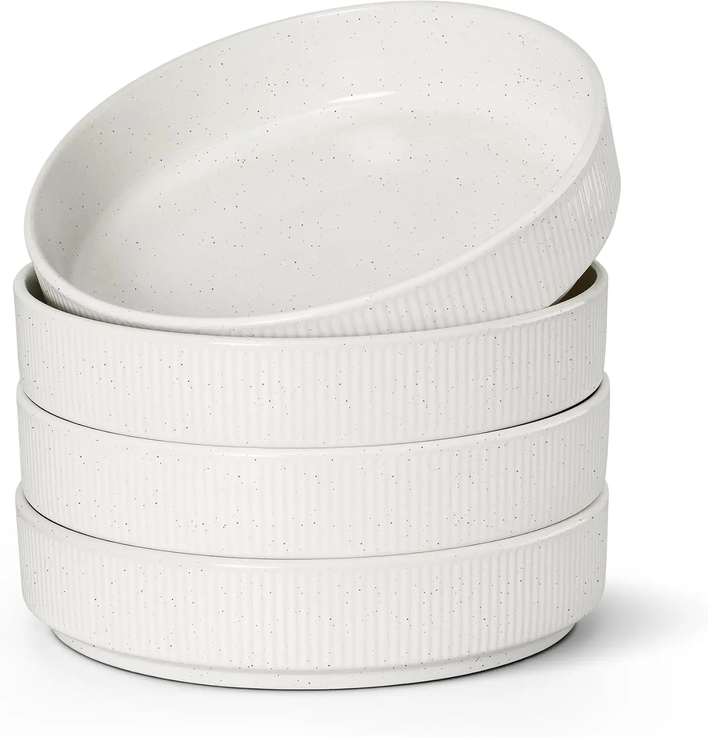 

35oz Large Pasta Bowls Set of 4, Wide & Shallow Ceramic Stoneware Salad Plates, Microwave & Dishwasher Safe, Speckled White