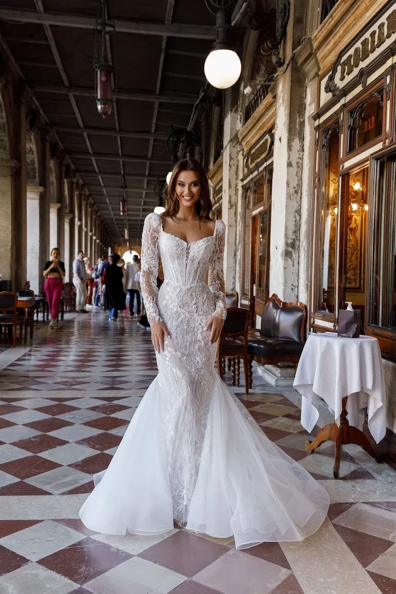 

Vestidos De Noiva Luxo 2024 Novias Desmontables Vestido Sereia Novia Con Mangas Largas Lace Wedding Dress Boda Bespoke Civil