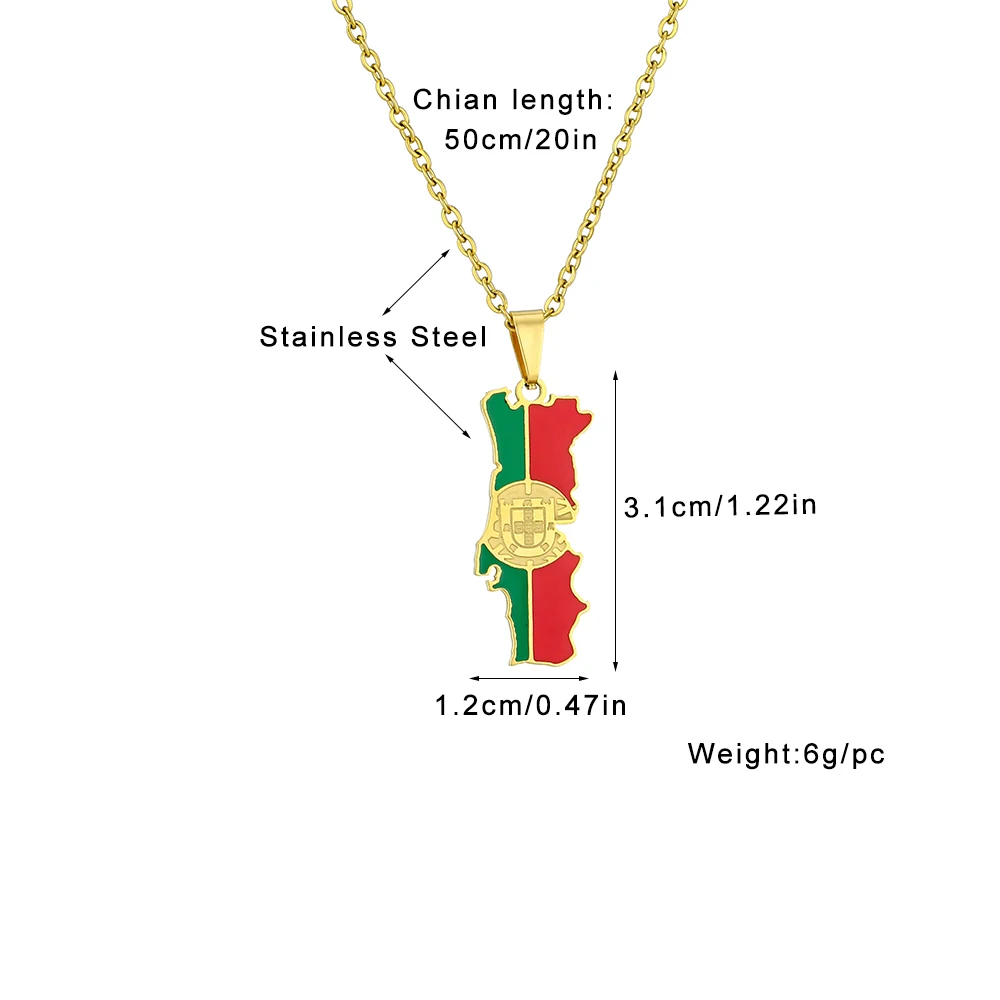 US EU Hot Sale Stainless Steel Enamel Portugal Map Flag Necklace Unisex Couple Ethnic Patriotic Jewelry Gift Trendy Accessory view 6