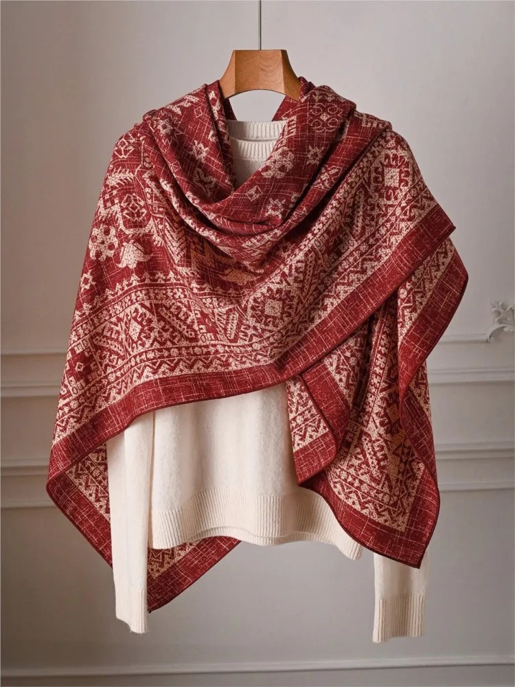 Red silk and wool scarf large square summer air-conditioned room shawl outerwear for women new style