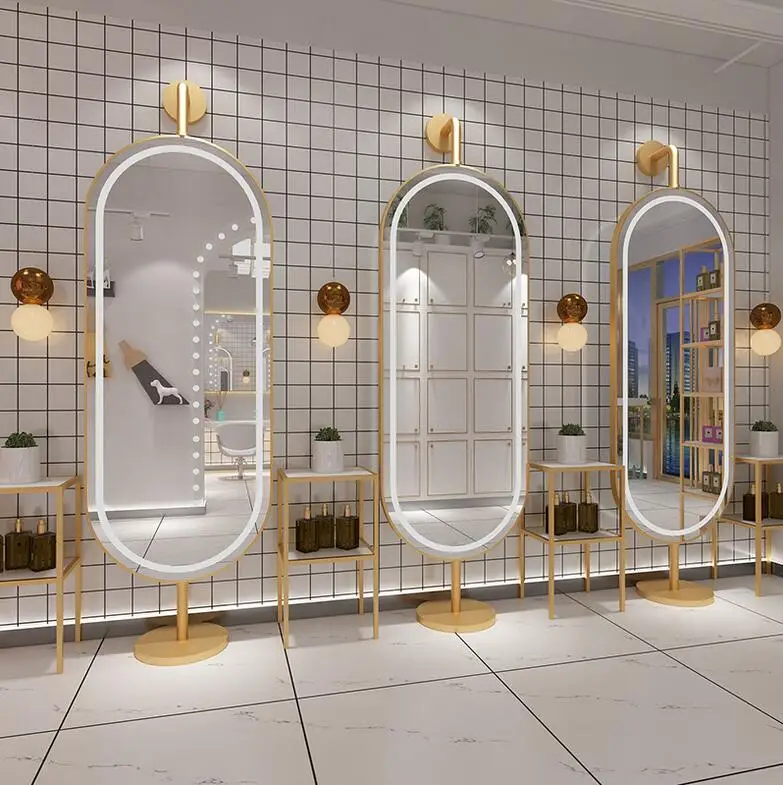 

Beauty salon mirror table with light wall mounted floor