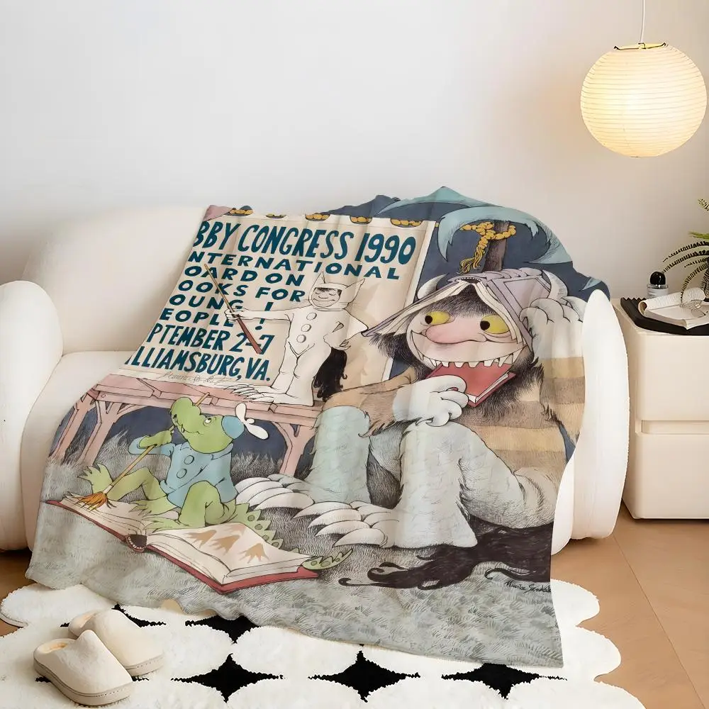 Book W-Where t-the W-Wild T-Things A-Are Throw Flannel Throw Blanket, Lightweight Cozy, Durable Washable cute Cool view 3