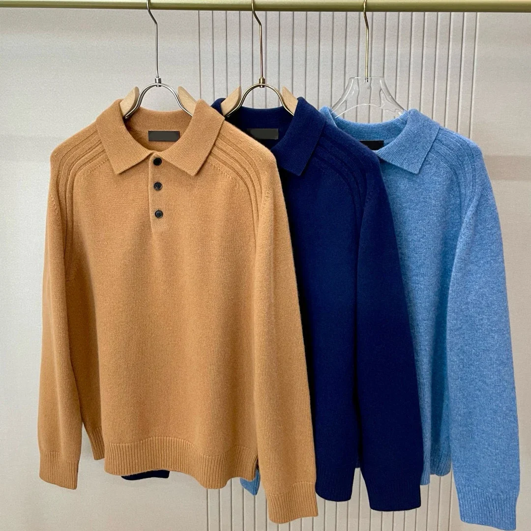 

Italian LP wool solid color casual knitted polo shirt