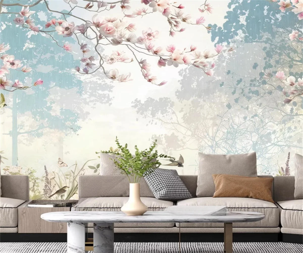 

Customized Wallpaper Magnolia flower woods bird Southeast Asian rainforest indoor background decorative painting 3d wallpaper