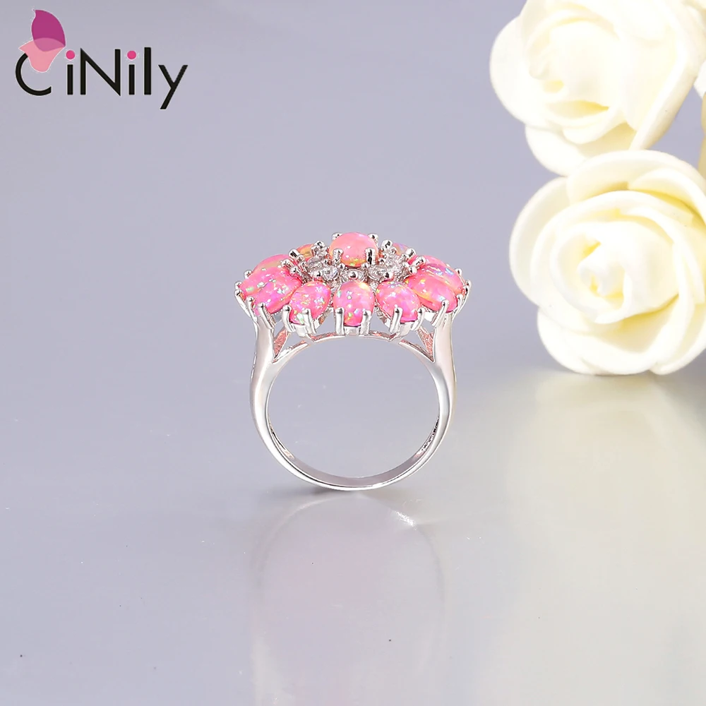 CiNily Created Pink Fire Opal Rings With Cubic Zirconia Silver Plated Big Stone Ring for Women Jewelry Size 6 7 8 9 OJ6381