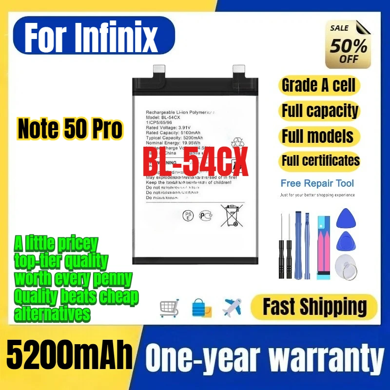 BL-54CX for Infinix Tecno Note 50 Pro Phone Battery 0 Cycle  High Capacity Battery Replacement Bateria Grade A Cell with Tools