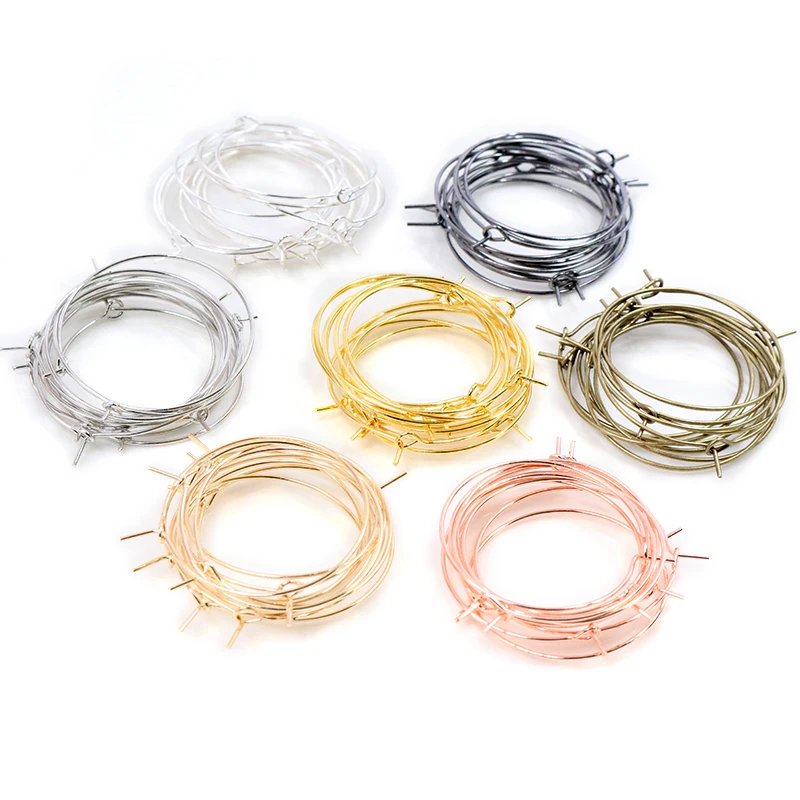 50pcs/lot 20 25 30 35mm KC Gold Silver Plated Hoops Earrings Big Circle Ear Wires For DIY Jewelry Making Supplies