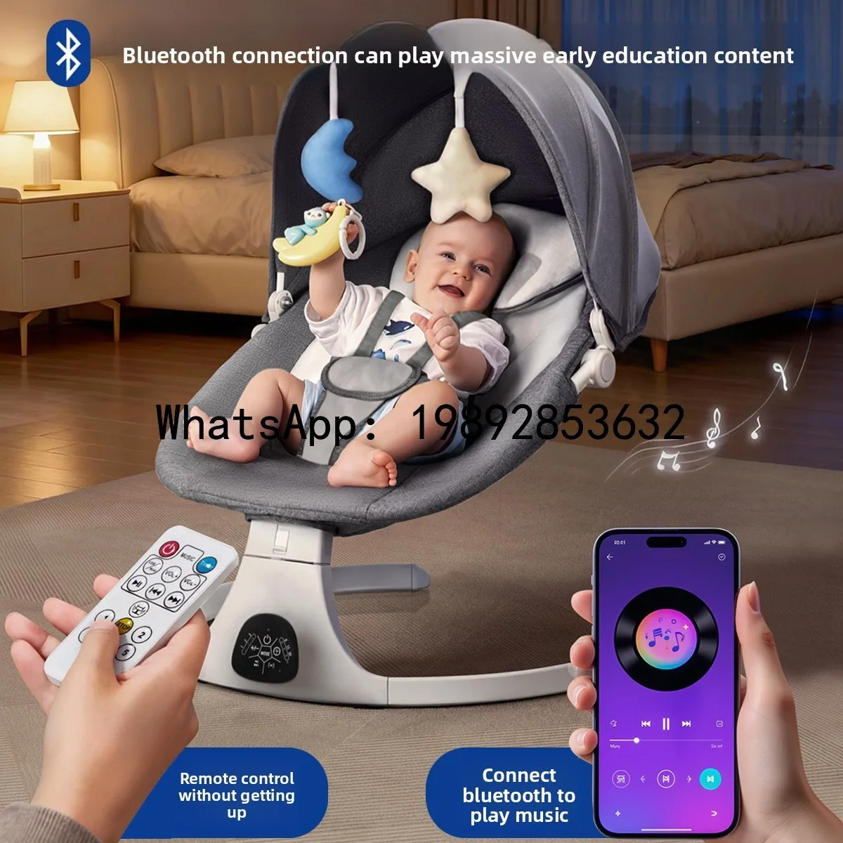 سرير هزاز كهربائي متعدد الوظائف لحديثي الولادة، مهد قطعة أثرية ذكي مهدئ للأطفال