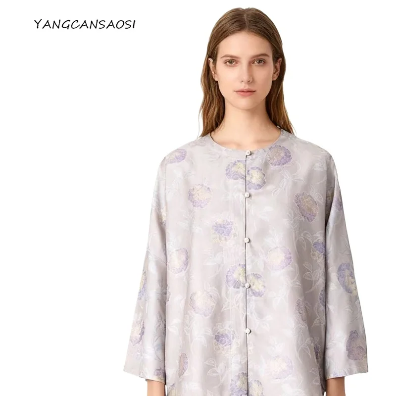 

202, женское модное весенне-осеннее новое универсальное удобное пальто из 100% натурального шелкового шелка, парчовое парчовое пальто в китайской песни, благоприятное для кожи