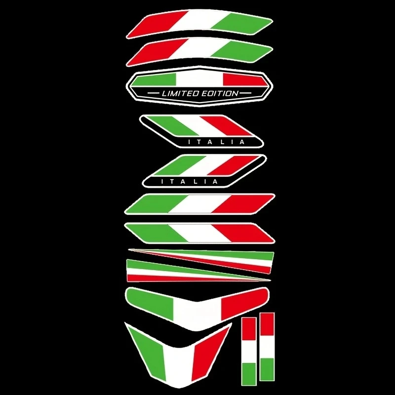 Italian Flag Emblem Badge Decoration, 13Pcs Waterproof Vinyl Stickers, Styling Decor for Motorcycle, Car, Bicycle and Truck