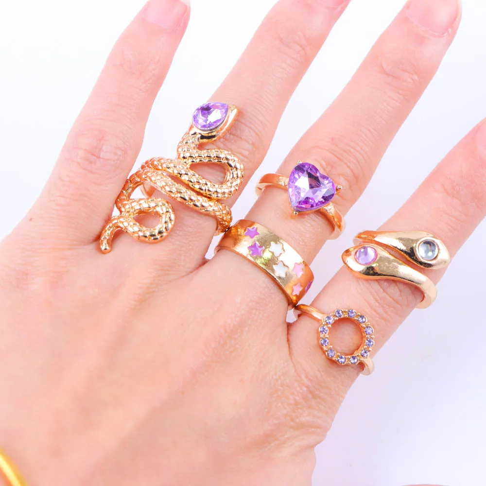 10Pcs/Lot Fashion Bohemia Vintage Zircon Women Ring Trendy Hollow Geometric Butterfly Animal Jewelry Wedding Gift Mixed Style