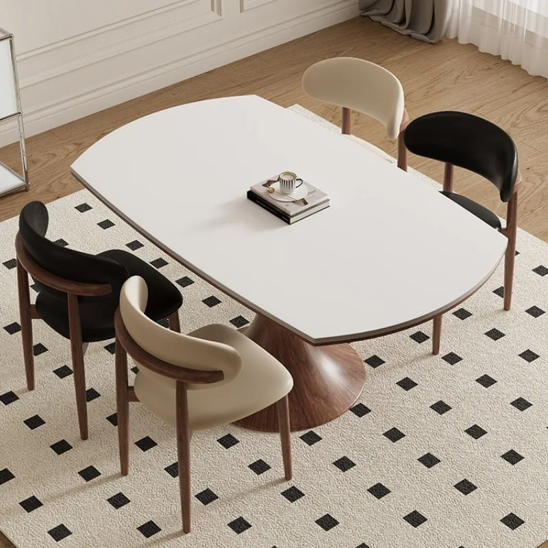 Retractable Deli Feng rock slab dining table, small apartment square and round dual-purpose medium and ancient style