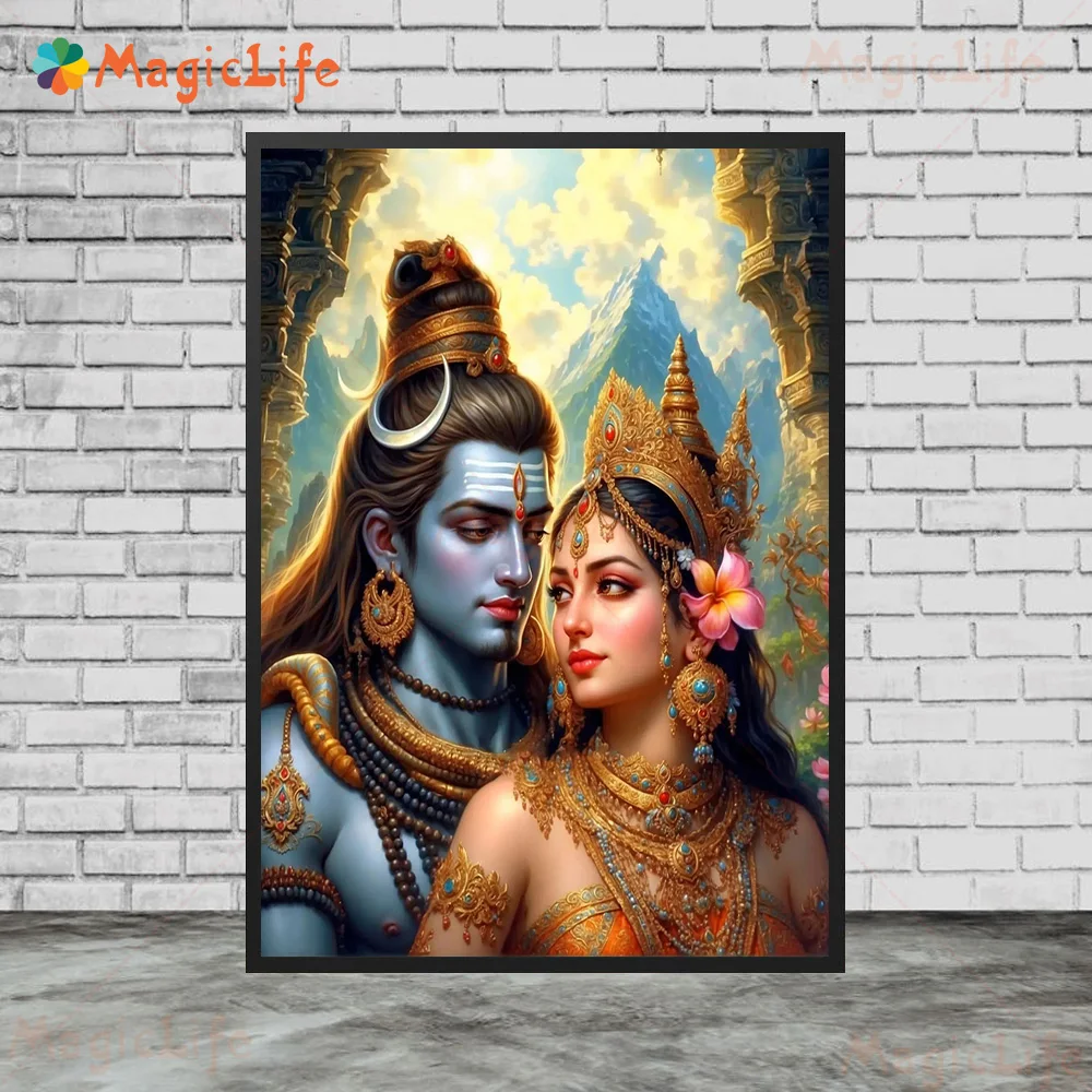 Indian Religion Lord Shiva Parvati Hinduism Posters Wall Pictures For Living Room Poster Wall Art Canvas Painting Unframed