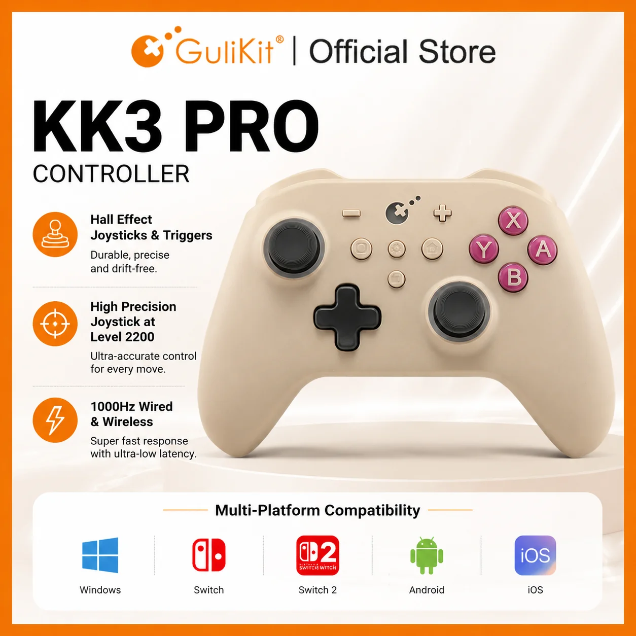 

GuliKit KK3 Pro Controller with Hall Effect Joysticks Triggers KingKong 3 NS38 Gamepad for Windows Nintendo Switch 2 Android iOS