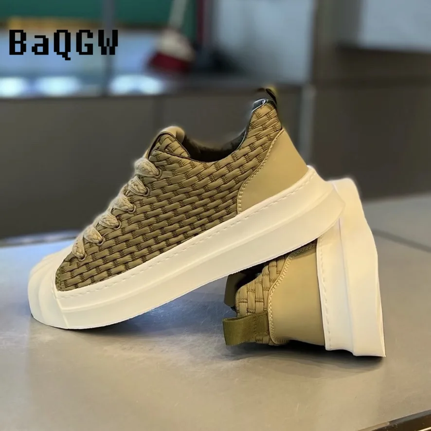 Designer Gestreepte Patchwork Ademende Schoenen Man Mode Zachte Lichtgewicht Skateboard Sneakers Retro Camel Zomerschoenen Trend 2024