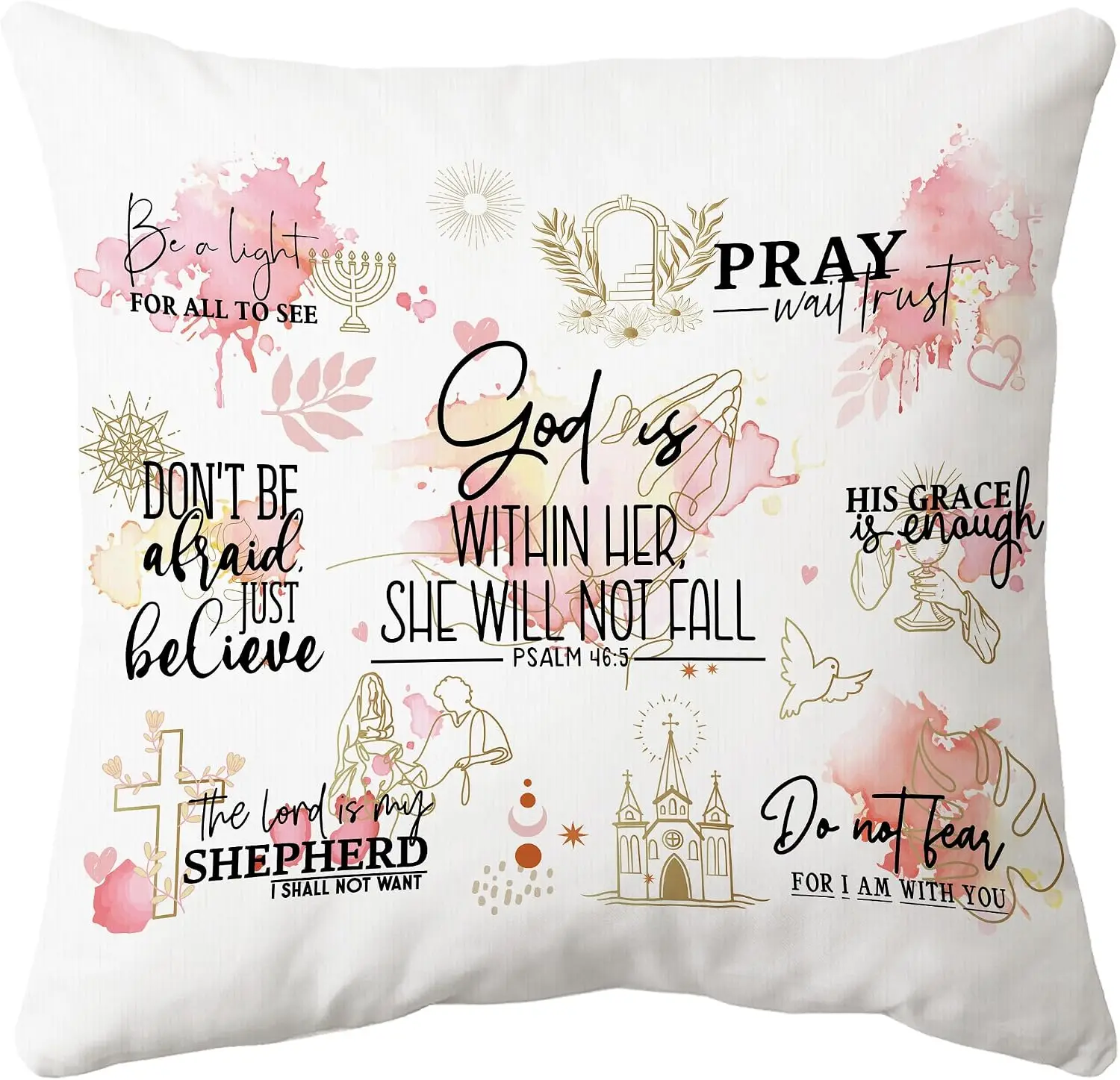 Christian Bible Verse Scripture Pillowcase 18x18 Inch Inspirational God Quote Art Faith Throw Cushion Cover Gift