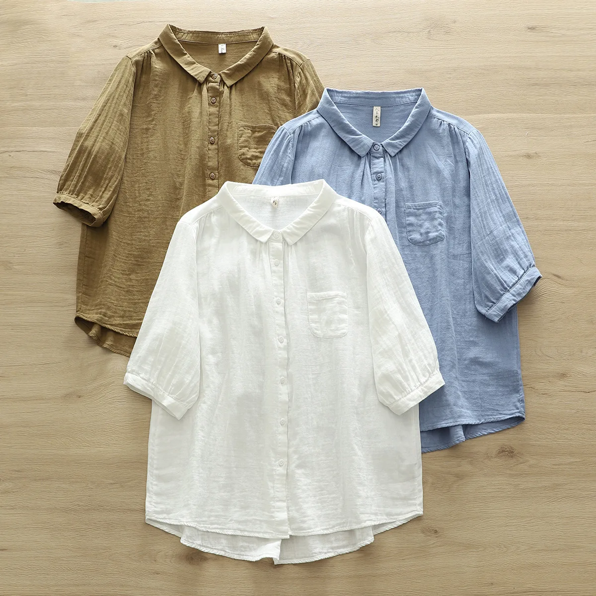 

Pure Cotton Double Layer Yarn Pleated Design Loose ort Women's irt Comfortable Breathable Faionable Autumn Season