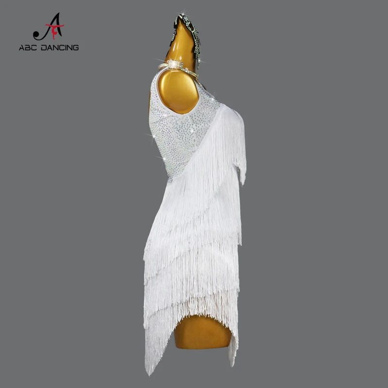 Vestido de baile latino blanco con flecos para mujer, ropa deportiva Sexy para fiesta de salón, Falda corta, ropa de Samba de competición profesional para adultos