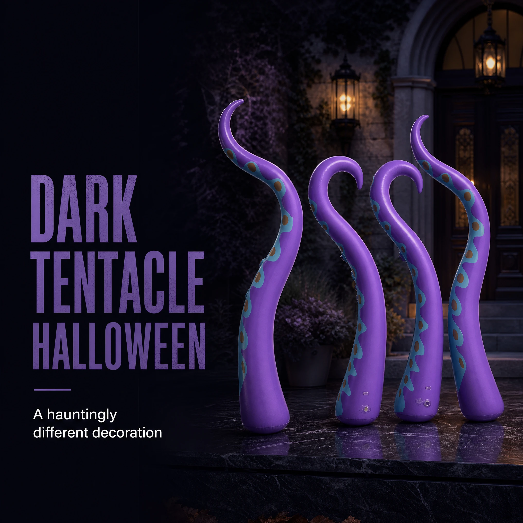 Halloween Purple Inflatable Octopus Tentacles, PVC Blow‑up Octopus Arms, Spooky Decor Props for Yard Window Haunted House Ocean Theme Party Supplies