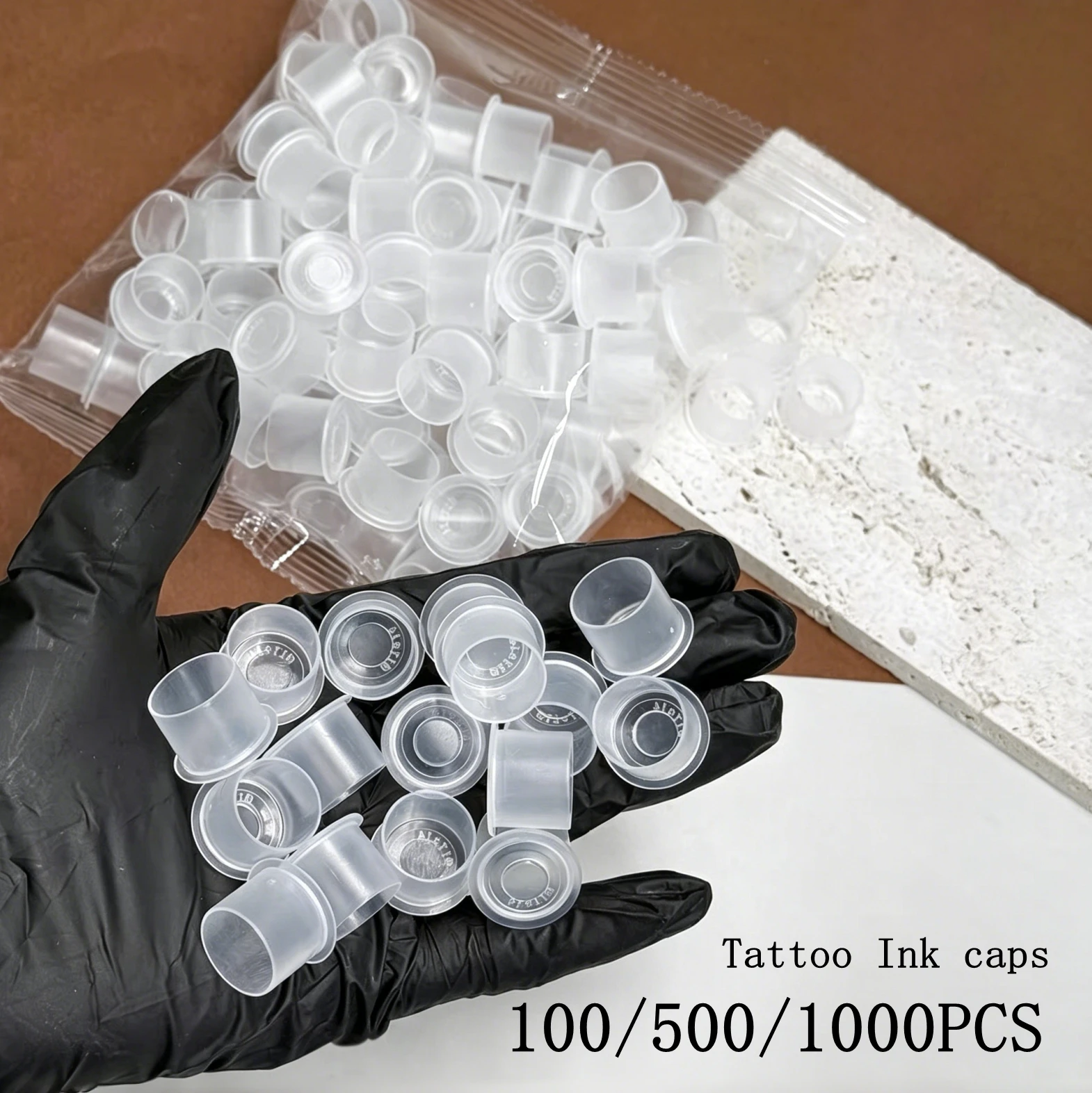 Narkasy Disposable Clear Tattoo Ink Caps, Self-Stand Plastic Pigment Cups 100/500/1000 Count Tattoo & Microblading Ink Container