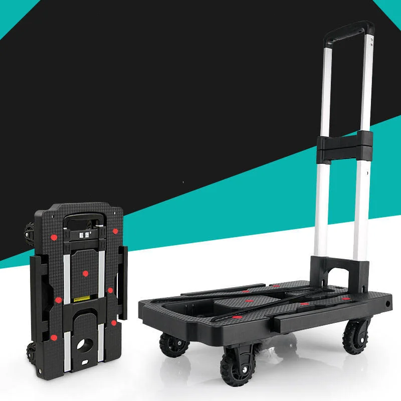 

Portable Folding Collapsible Aluminum Cart Dolly Pull Truck Carring Trolley Black Tool Cart Storage with 4 Wheels Luggage Cart