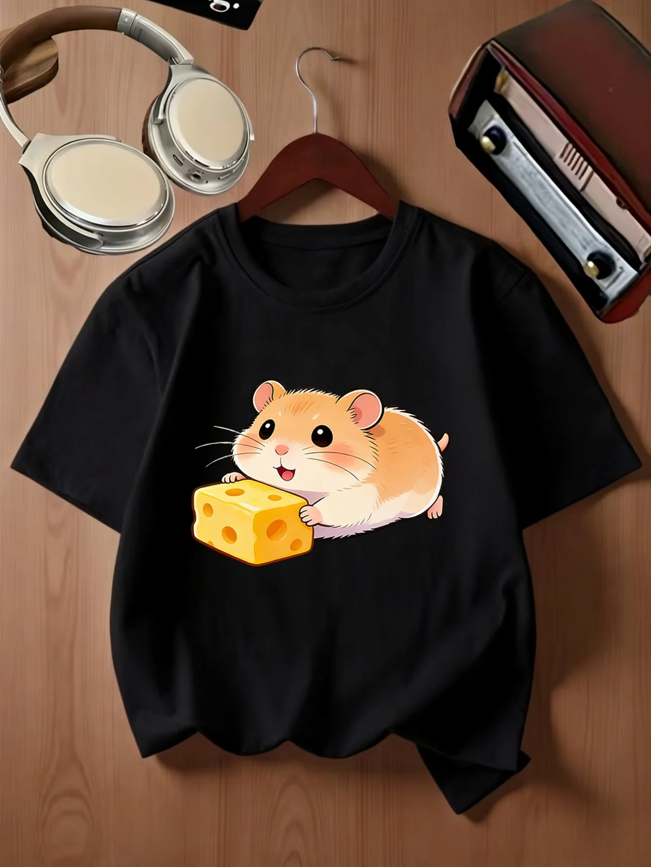 Kawaii Little Hamster With Cheese Animal Print Kids T Shirt Boys Girls Family Matching Parent Child Summer Crew Neck Casual Tee