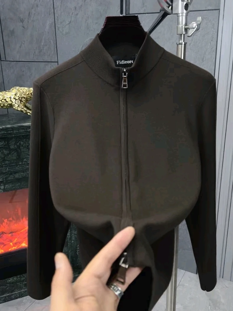 

Высококачественный мужской вязаный кардиган на молнии, весенне-осенний, модный, с воротником-стойкой, универсальный, повседневный, с длинными рукавами