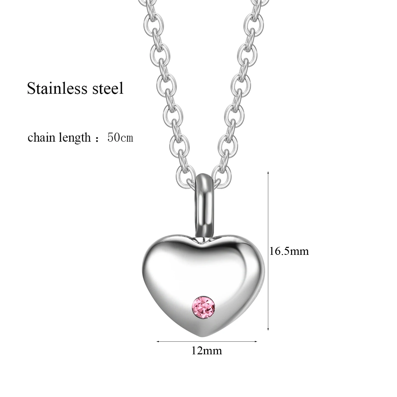 New Stainless Steel Small Heart Shaped Memorial Ash Urn Necklace with Cubic Zircon for Pet Human Ashes Fashion Jewelry Wholesale