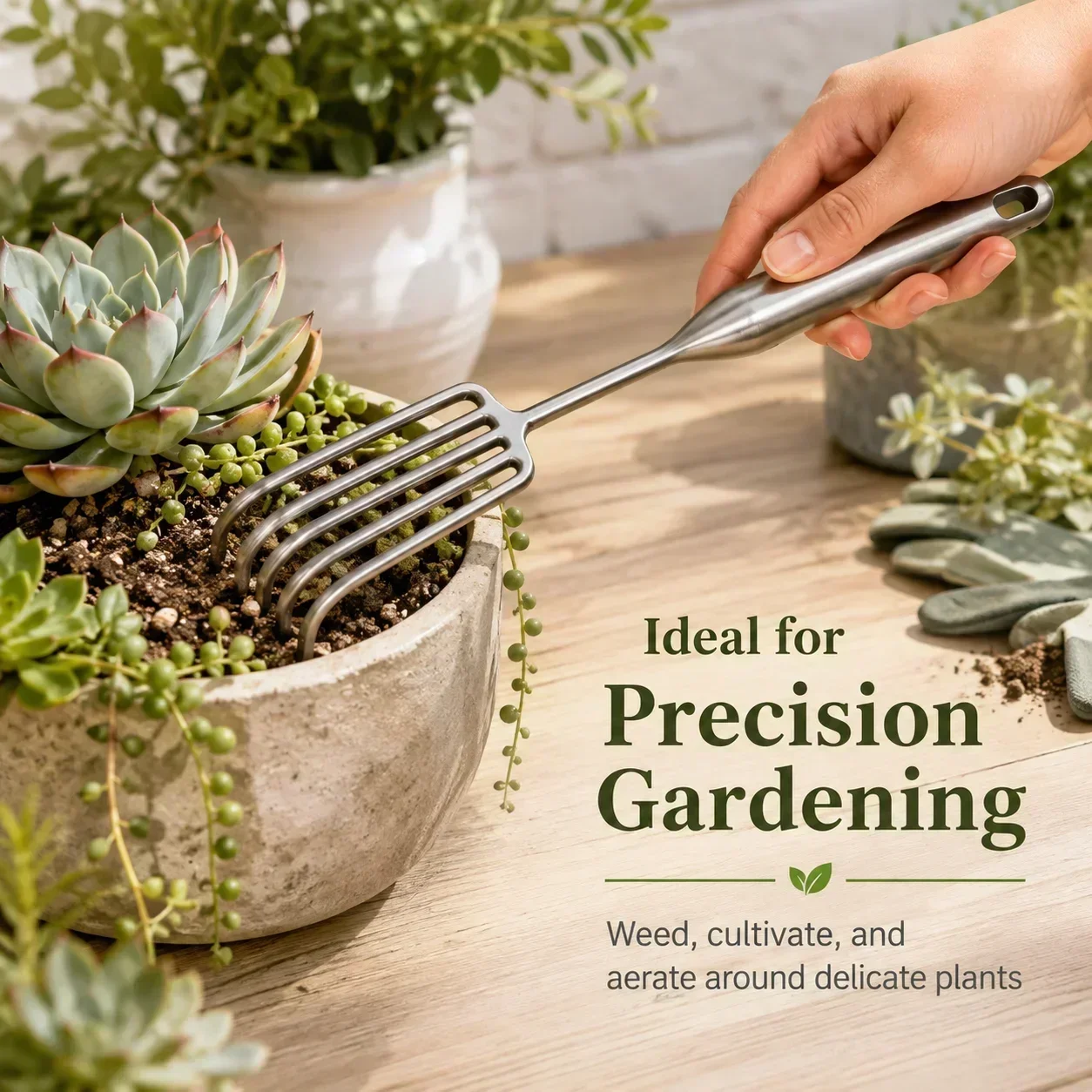 Stainless Steel 5-Prong Garden Hand Rake, Multipurpose Cultivator for Weeding, Aerating & Soil Turning