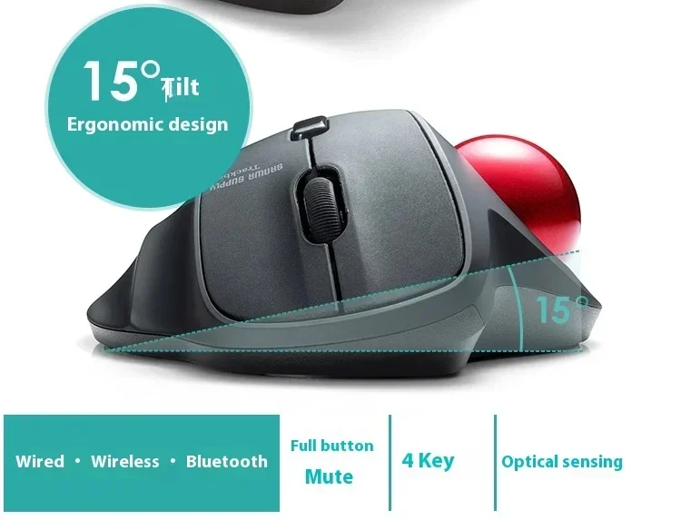 Sanwa Trackballs Wireless Mouse Silent Bluetooth with Tilt Wheel Ergonomic Art Design DPI Adjustable Office Mouse for Drawing