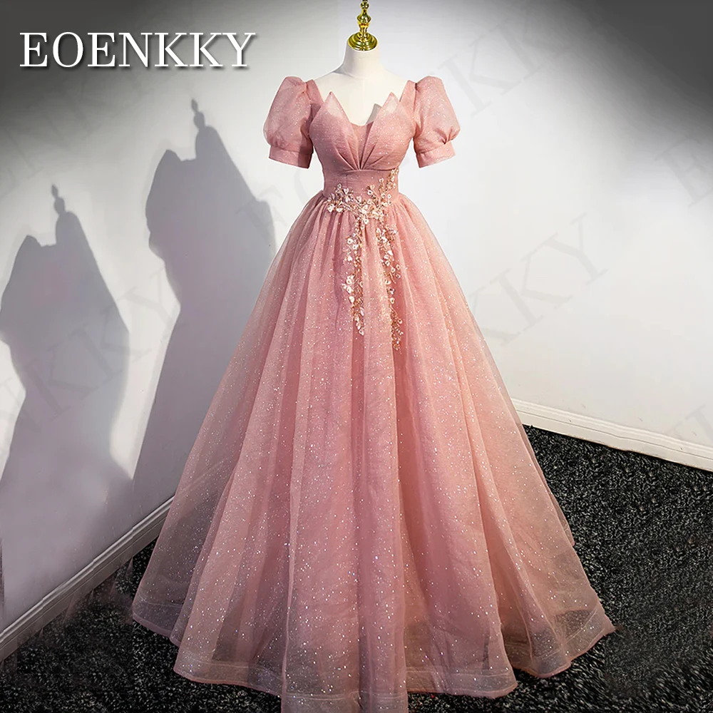 Prinzessin Glitter Prom Dreeses für Frau Perlen Puff Ärmel V-Ausschnitt Party kleid elegant eine Linie boden lang Prinzessin Glitter Prom Dreeses Für Frau  Perlen Puffärmel V-Ausschnitt Partykleid Elegant Eine Linie Bo