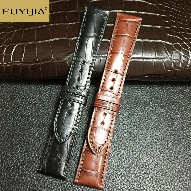 FUYIJIA 16~22MM Mississippi Alligator Skin Watchbands Master Handmade Custom Brand Watch Substitute Strap Genuine Alligator Belt