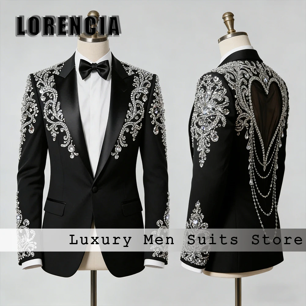 

Модные мужские костюмы с иллюзией, комплект из 2 предметов, блестящие смокинги для жениха с бриллиантами, наряды для свадебной вечеринки, блейзеры по индивидуальному заказу, брюки disfraz de hombre