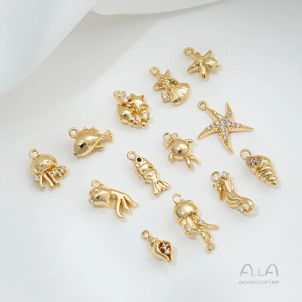 Brass 14K Gold Plated Summer Marine Conch Jellyfish Pendants 1pcs DIY Handmade Fresh Ocean Dainty Accessories