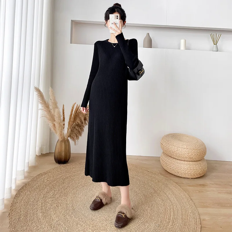 Autumn Winter Korean Fashion Knitted Maternity Sweaters Dress Elegant A Line Slim Clothes for Pregnant Women Hot Pregnancy