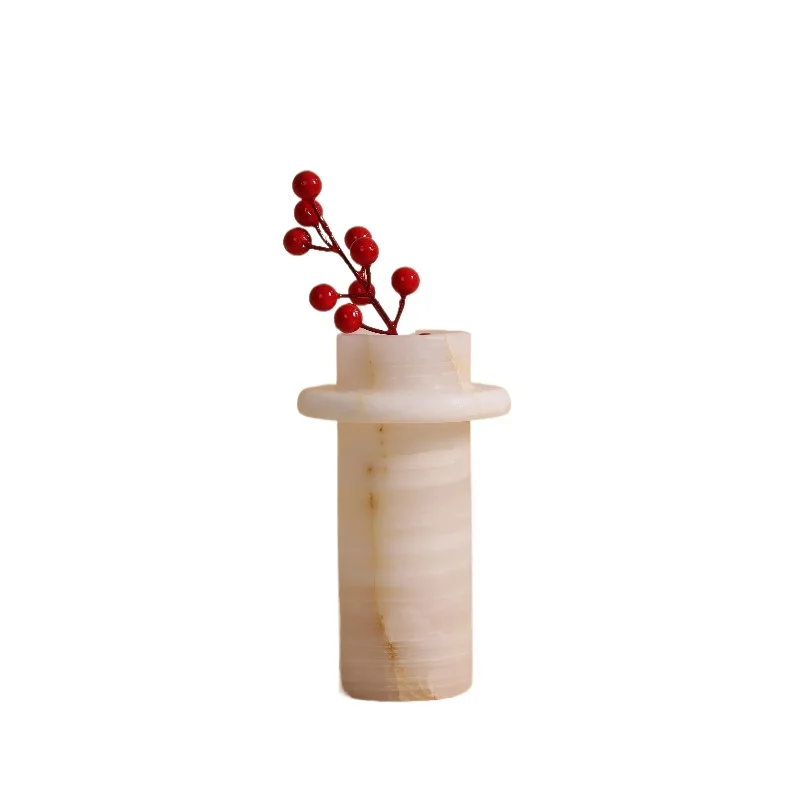 Jade modern simple white agate vase luxury crystal marble vase decoration living room utensils