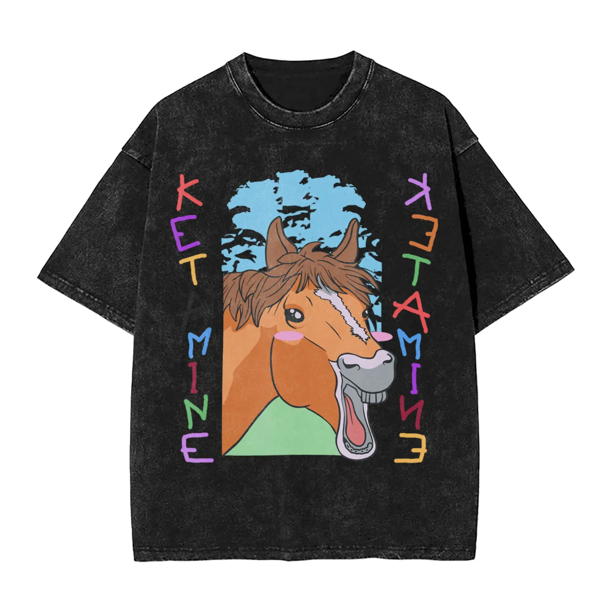 Funny Medical Humor Ketamin Horse T-Shirts for Men O Neck Cotton Washed T Shirt  Short Sleeve Tee Shirt Gift Idea Clothes