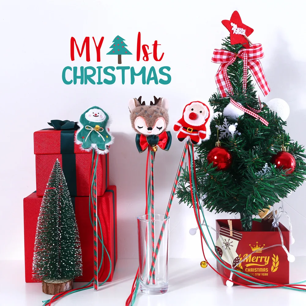 Pet Cat Plush Cartoon Christmas Tree Old Man Deer Tassel Interactive Funny Cat Stick Sounding Bell Toy Training Rod Cat Toy