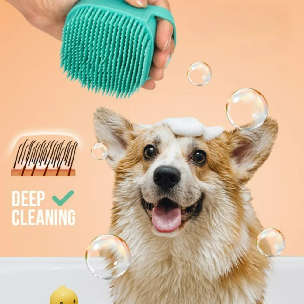 

Pet Accessories Pet Grooming Bath Massage Brush with Soap and Shampoo Dispenser for Dogs and Cats Shower