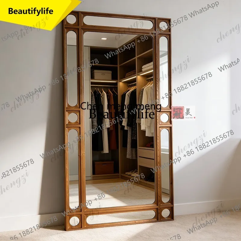 French Retro Full‑Length Dressing Mirror Wall‑Mounted Floor Mirror European American Style for Entryway Living Room Cloakroom
