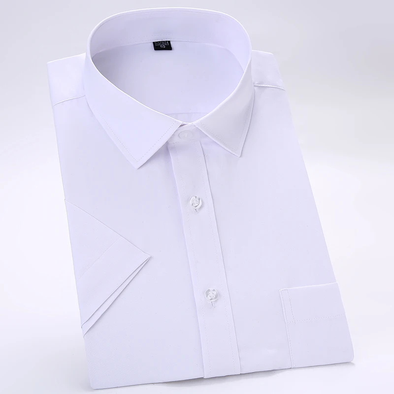 New Cotton Men Classic Short Sleeves Dress Shirt Regular Pocket Fit Formal Business Work Office Casual Button White Shirts S-8XL