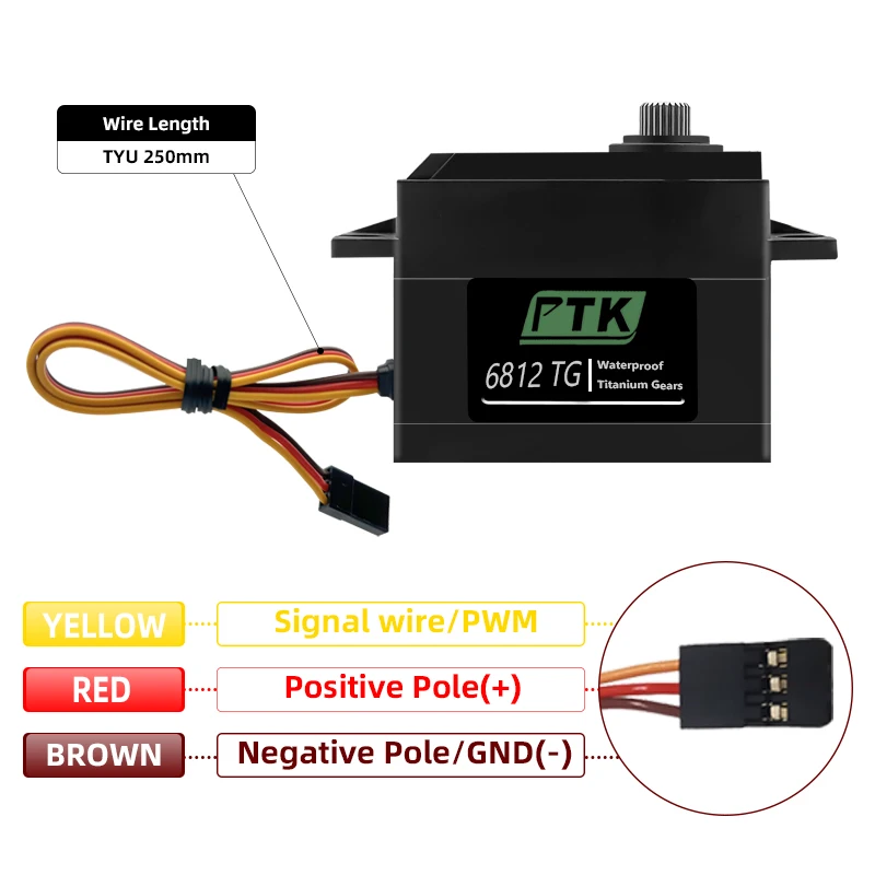 PTK 6812MG-D 13,8KG / 0,11sek Digitaler Servo Wasserdicht für RC-Automodelle, Schiffsmodelle, Flugzeugmodelle, Flugzeuge mit festen Flügeln – Detail 7
