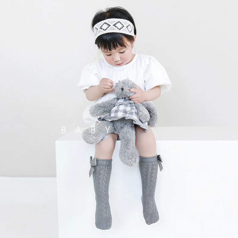 4 Colors Spring Autumn Fashion Net Girls Socks with Bow Baby Long Soft Stockings Mesh Cotton Knee Socks Kids Accessories 0-5Y