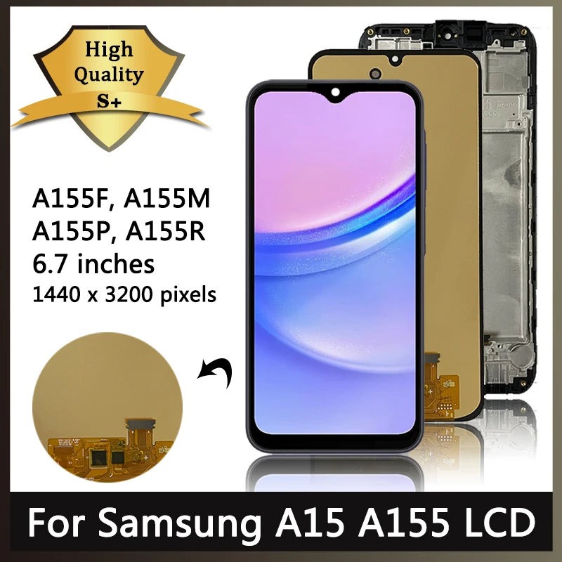 Super AMOLED A15 Display For Samsung A15 4G 5G A155F A156B LCD Display Touch Screen Digitizer Assembly With Frame